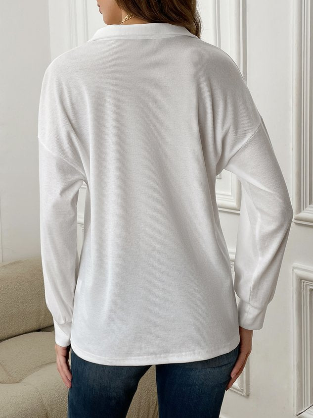 Women's Navy Button Front Long Sleeve Henley T-Shirt