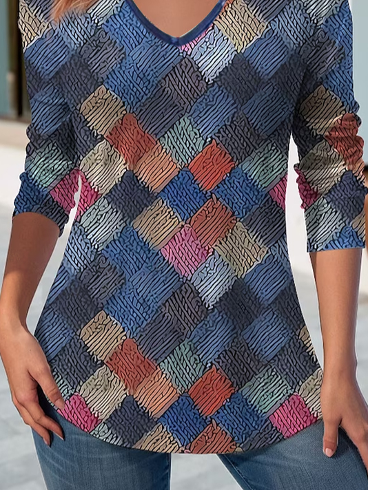 Knitted Casual Loose Geometric T-Shirt