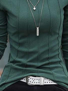Casual Turtleneck Plain Top