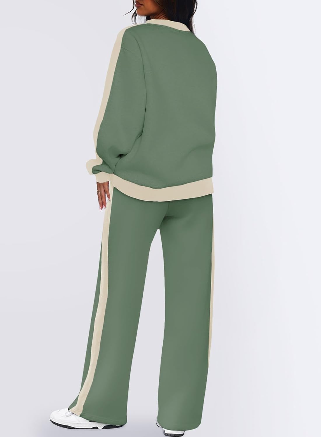 ❤️Last day promotion! Women 2 Piece Outfits Color Block Sweatsuit Casual Fleece Lounge Matching Sets