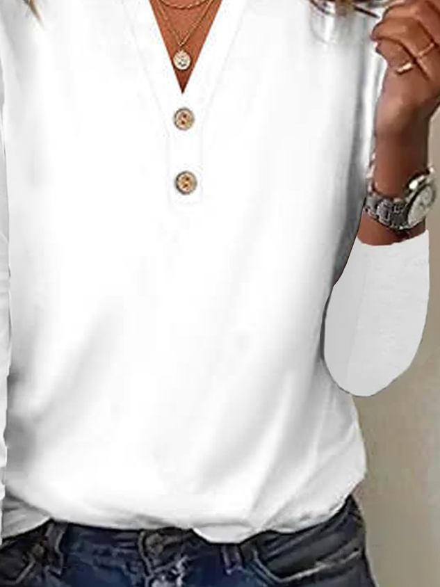 Loose Casual Plain V Neck T-Shirt
