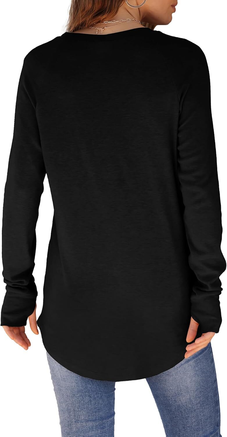 🔥Womens Tunic Tops to Wear with Leggings Long Sleeve Thumb Hole Shirts Crew Neck Curved Hem
