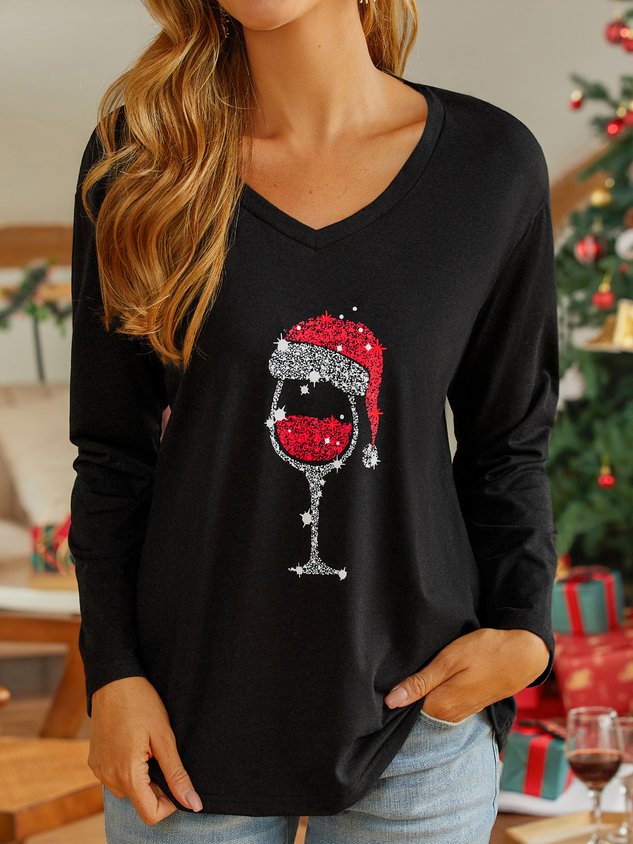 Christmas V Neck Loose Casual T-Shirt