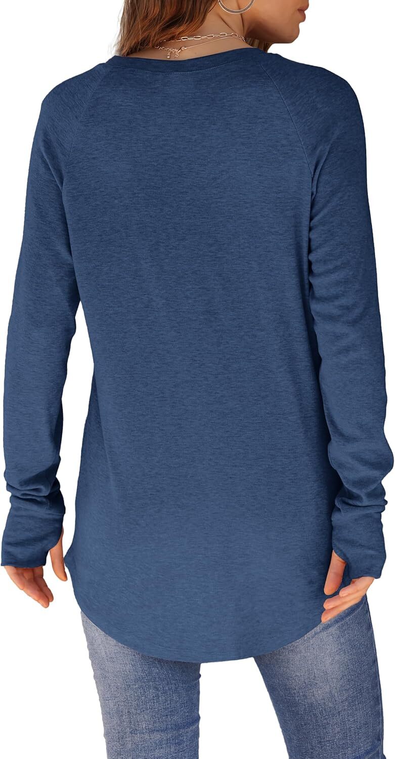 🔥Womens Tunic Tops to Wear with Leggings Long Sleeve Thumb Hole Shirts Crew Neck Curved Hem