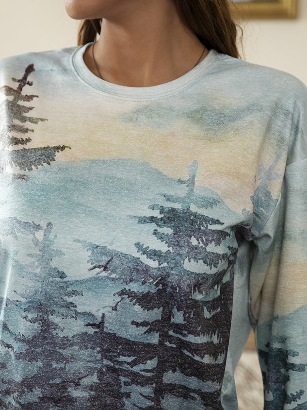 Cotton-Blend Vintage Long Sleeve Shirt & Top