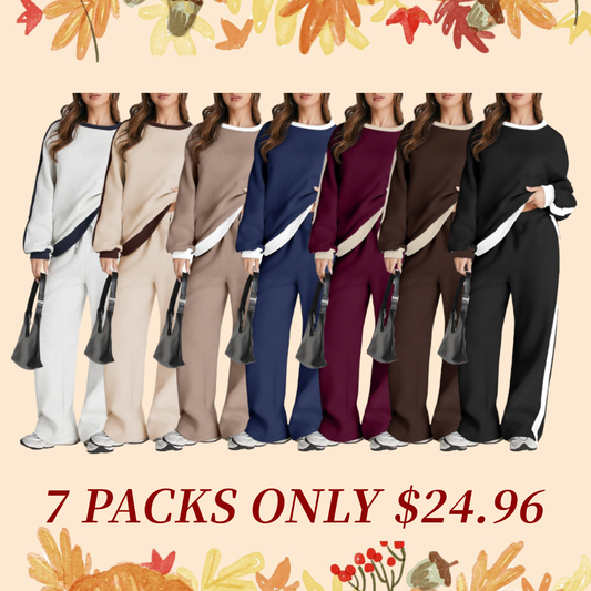 ❤️Last day promotion! Women 2 Piece Outfits Color Block Sweatsuit Casual Fleece Lounge Matching Sets