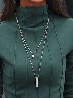 Casual Turtleneck Plain Top