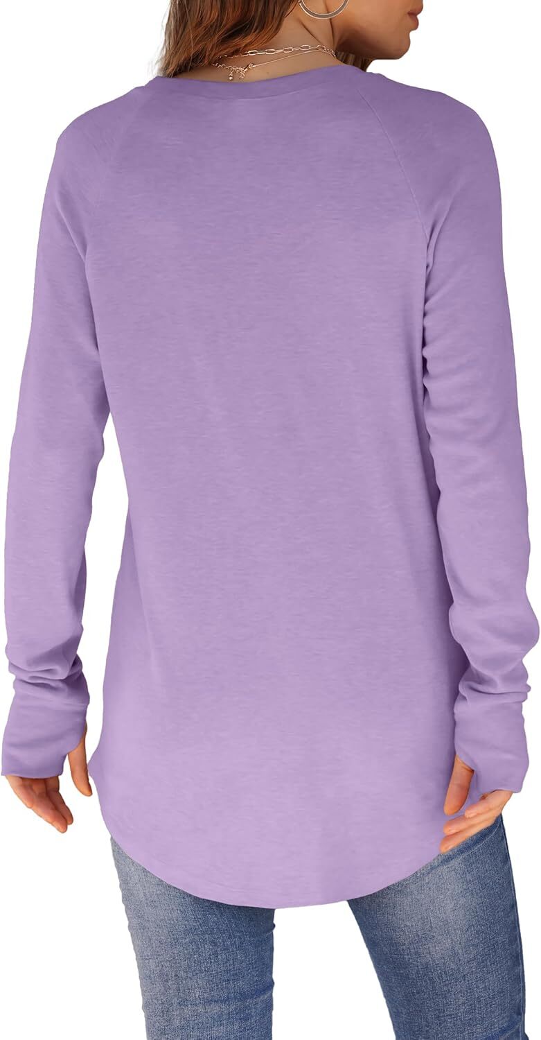 🔥Womens Tunic Tops to Wear with Leggings Long Sleeve Thumb Hole Shirts Crew Neck Curved Hem