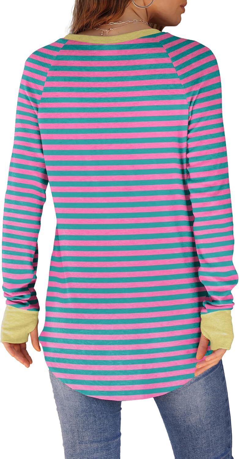 🔥Womens Tunic Tops to Wear with Leggings Long Sleeve Thumb Hole Shirts Crew Neck Curved Hem