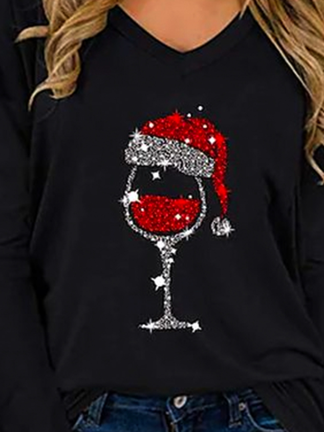 Christmas V Neck Loose Casual T-Shirt