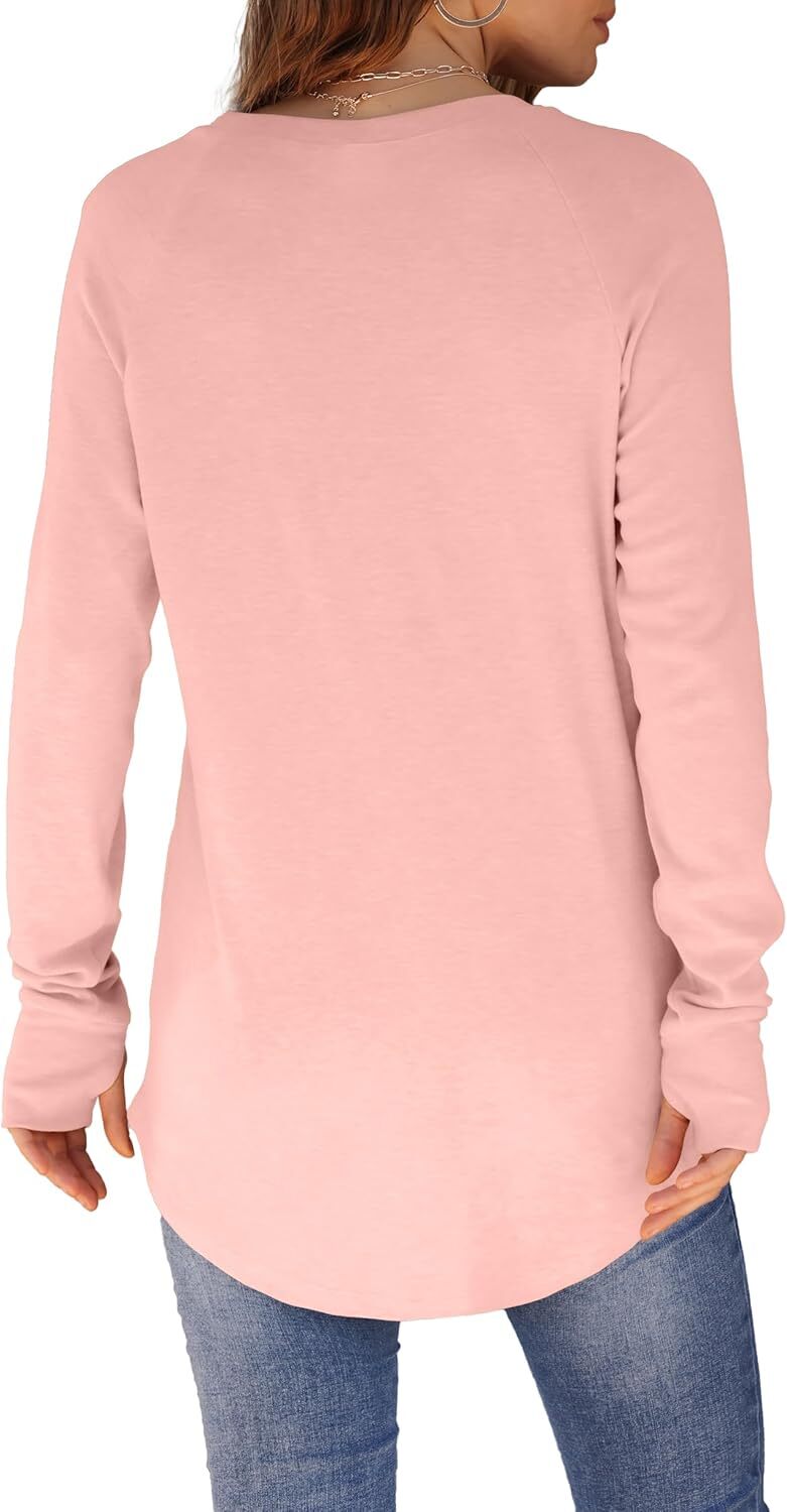 🔥Womens Tunic Tops to Wear with Leggings Long Sleeve Thumb Hole Shirts Crew Neck Curved Hem
