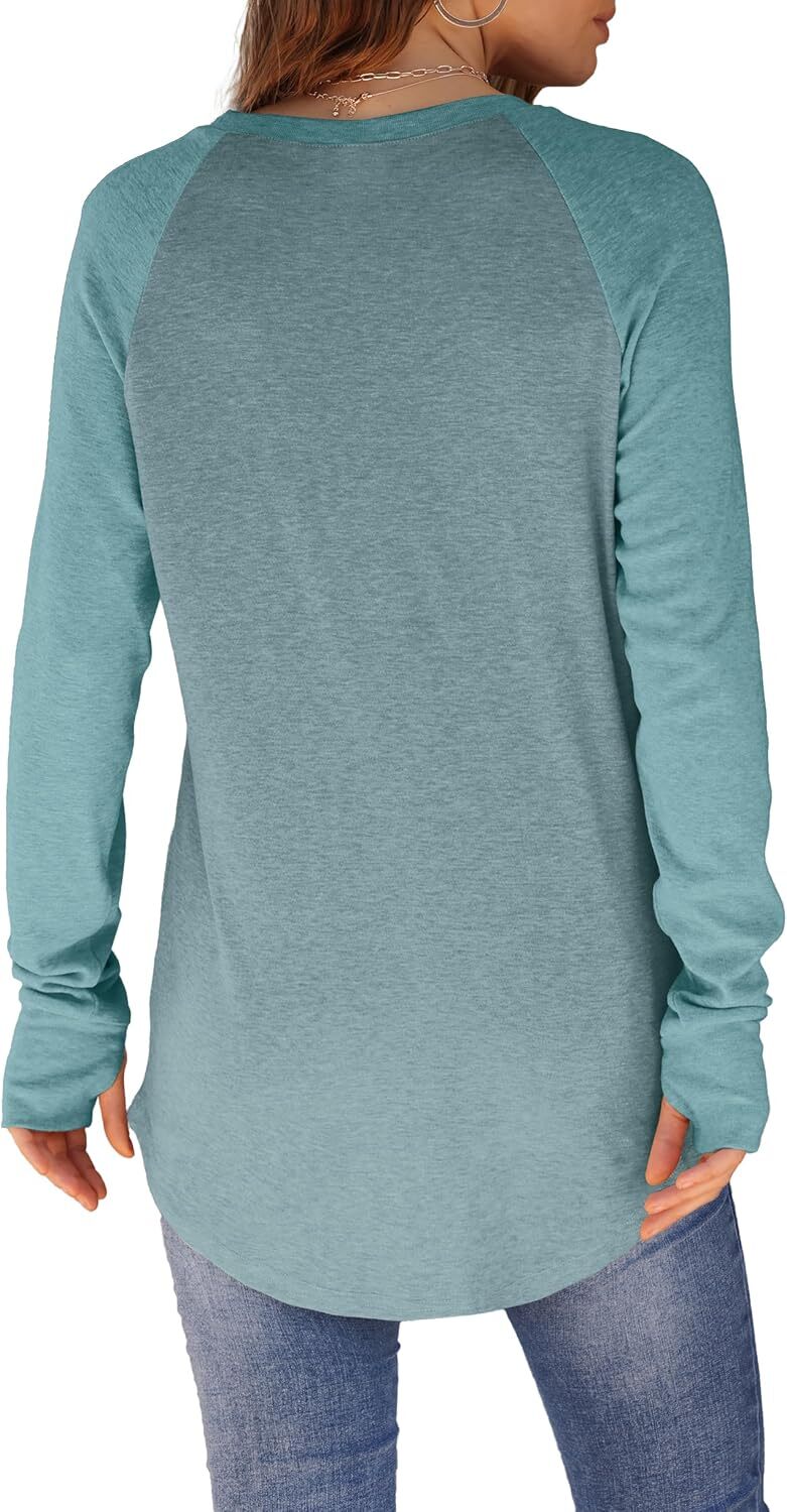🔥Womens Tunic Tops to Wear with Leggings Long Sleeve Thumb Hole Shirts Crew Neck Curved Hem