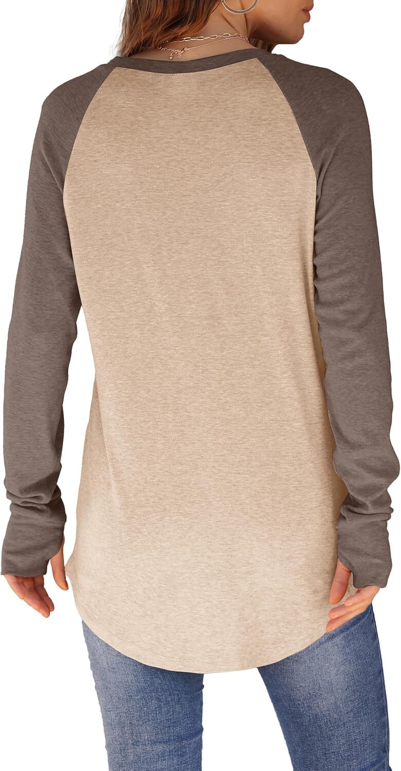 🔥Womens Tunic Tops to Wear with Leggings Long Sleeve Thumb Hole Shirts Crew Neck Curved Hem