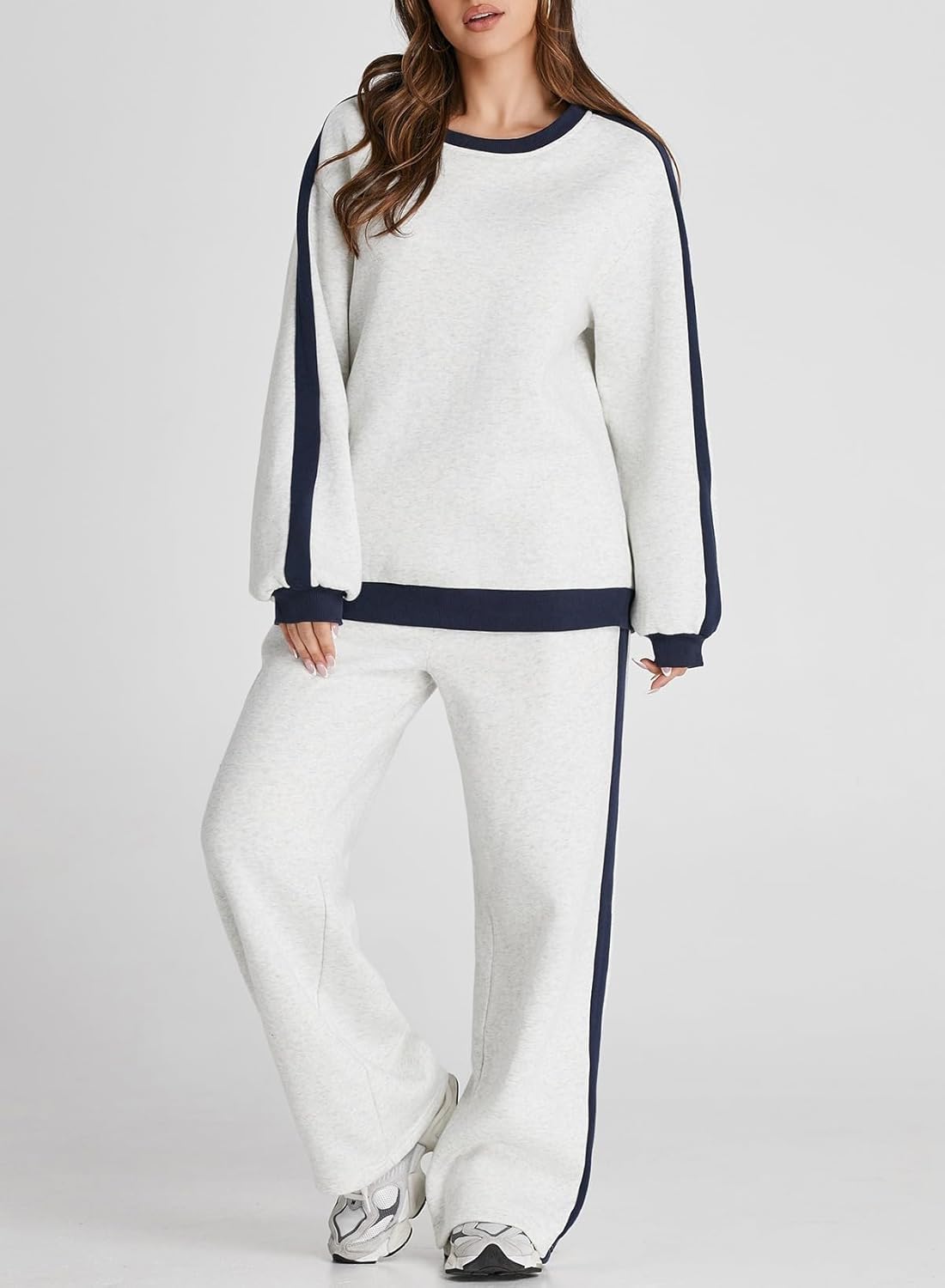❤️Last day promotion! Women 2 Piece Outfits Color Block Sweatsuit Casual Fleece Lounge Matching Sets