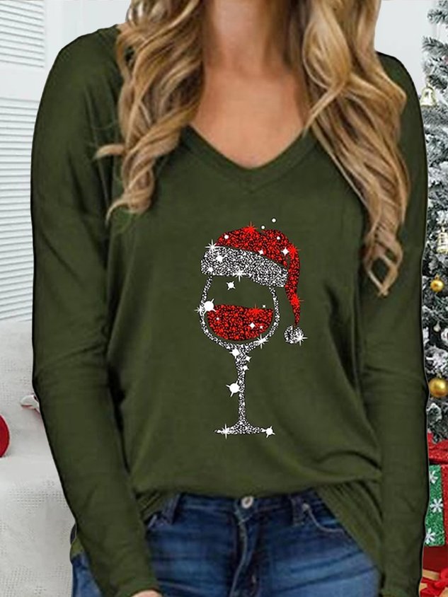 Christmas V Neck Loose Casual T-Shirt
