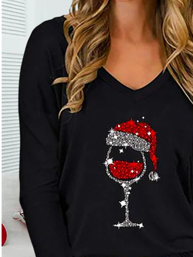 Christmas V Neck Loose Casual T-Shirt