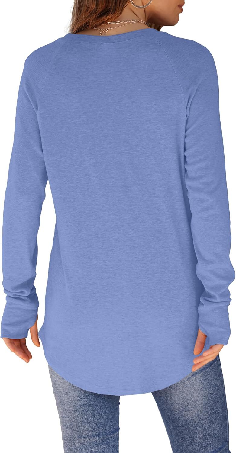 🔥Womens Tunic Tops to Wear with Leggings Long Sleeve Thumb Hole Shirts Crew Neck Curved Hem