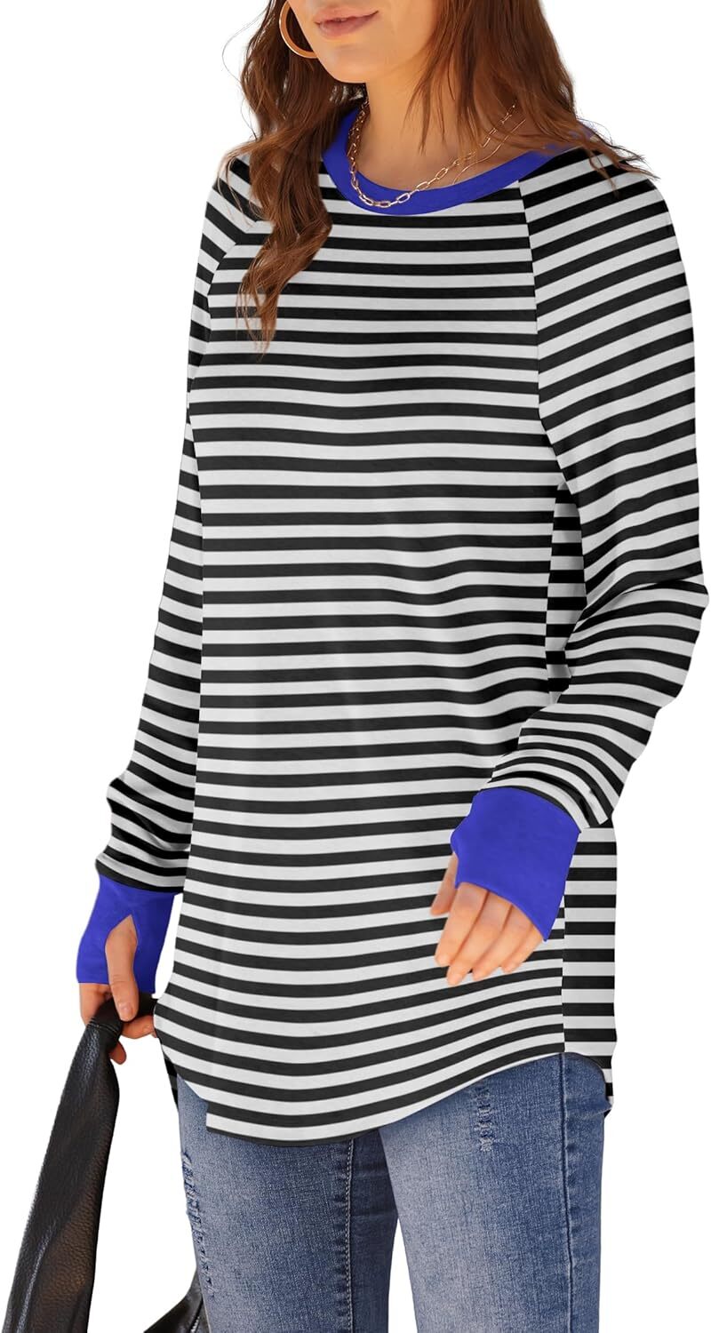 🔥Womens Tunic Tops to Wear with Leggings Long Sleeve Thumb Hole Shirts Crew Neck Curved Hem