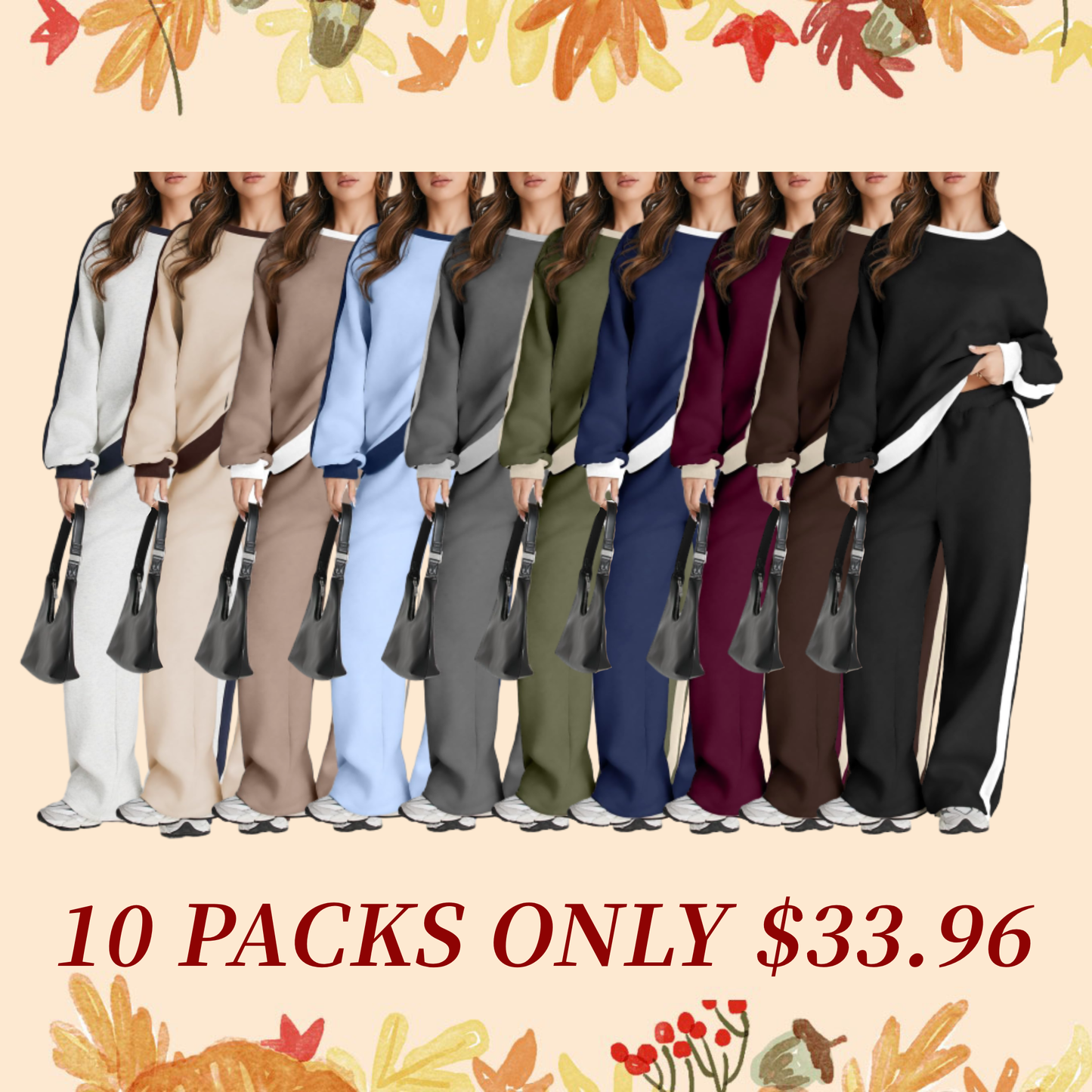 ❤️Last day promotion! Women 2 Piece Outfits Color Block Sweatsuit Casual Fleece Lounge Matching Sets