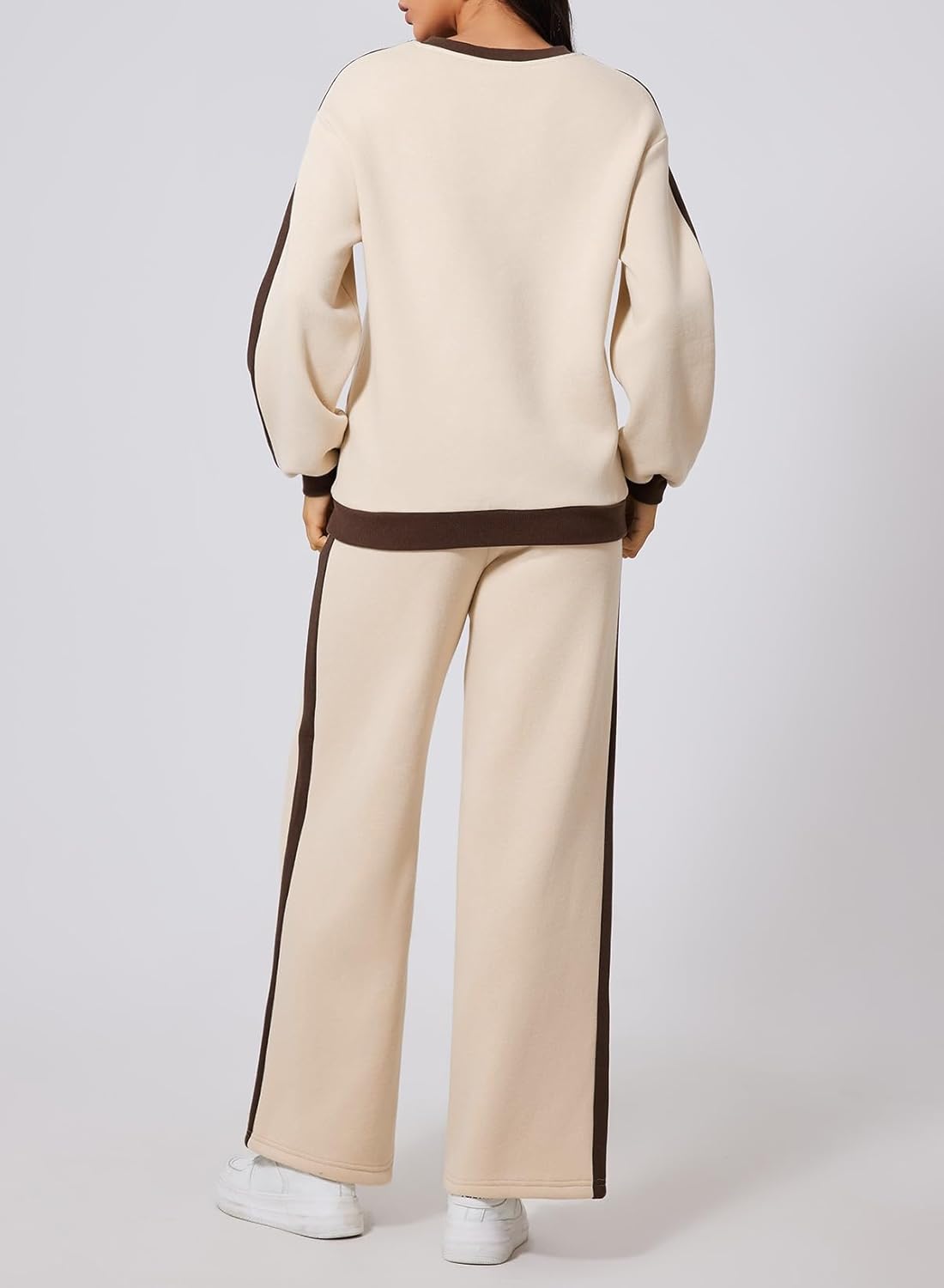 ❤️Last day promotion! Women 2 Piece Outfits Color Block Sweatsuit Casual Fleece Lounge Matching Sets