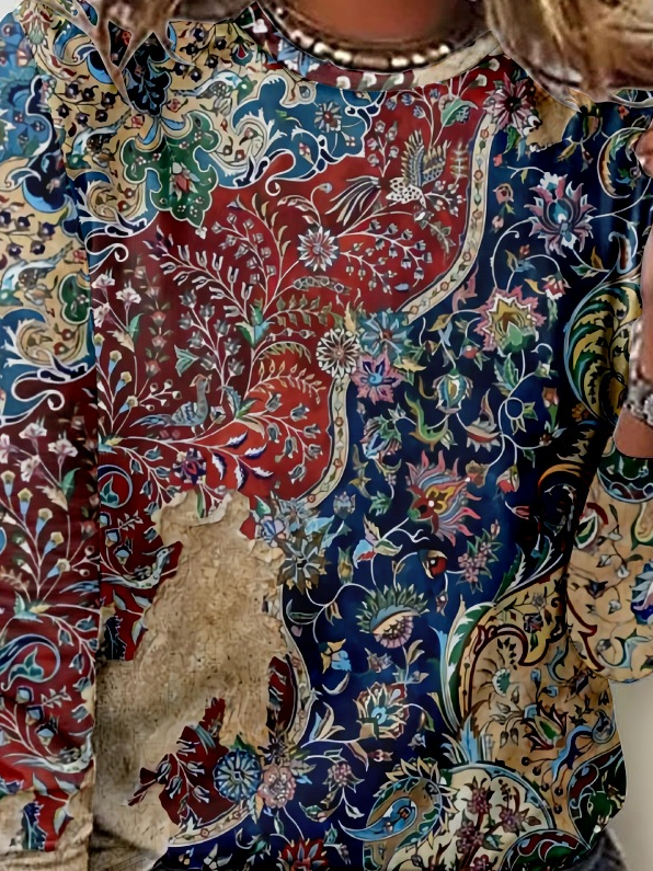 Women's Vintage Fancy Ethnic Casual Crew Neck Shirt