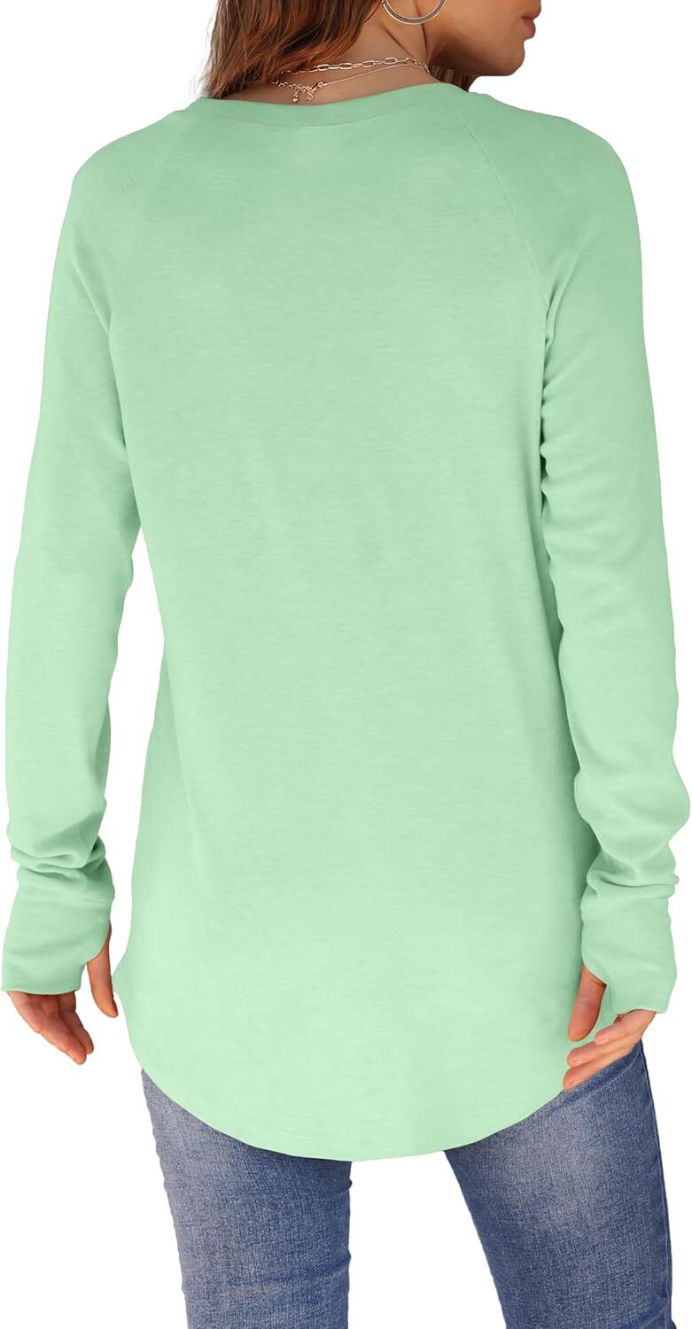 🔥Womens Tunic Tops to Wear with Leggings Long Sleeve Thumb Hole Shirts Crew Neck Curved Hem