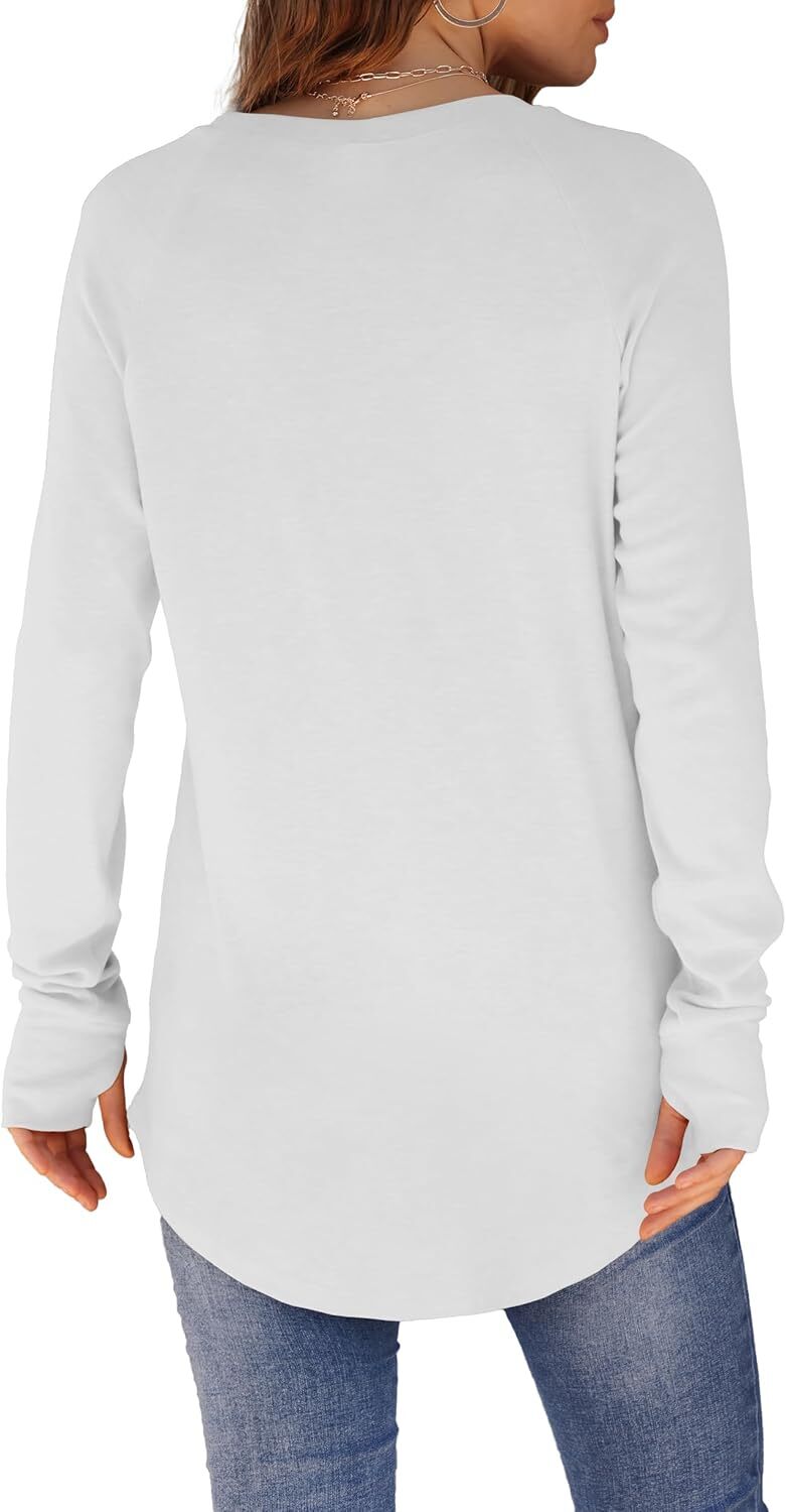 🔥Womens Tunic Tops to Wear with Leggings Long Sleeve Thumb Hole Shirts Crew Neck Curved Hem