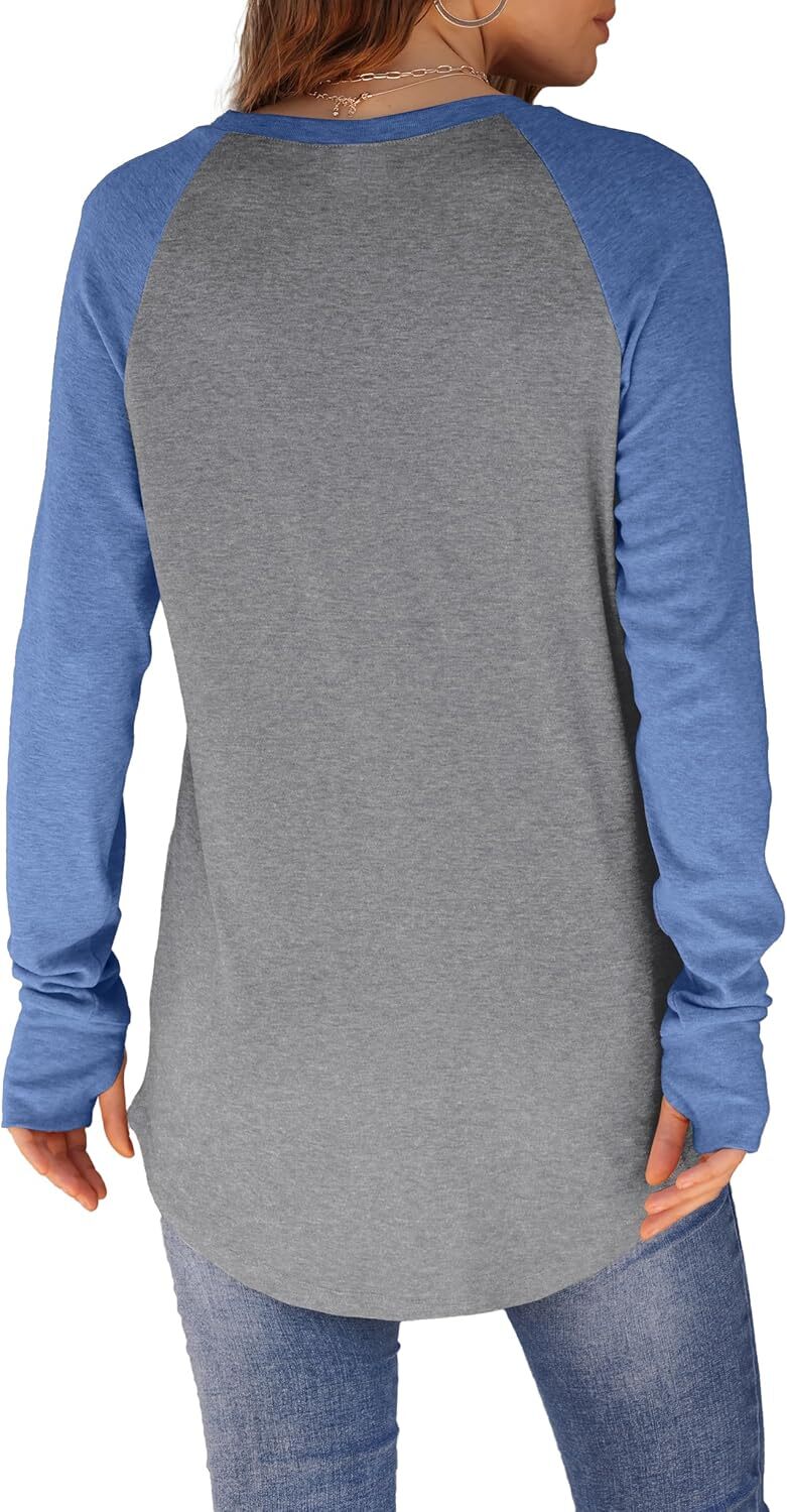 🔥Womens Tunic Tops to Wear with Leggings Long Sleeve Thumb Hole Shirts Crew Neck Curved Hem