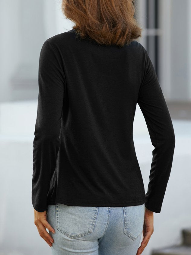 Casual Plain Half Turtleneck Buttoned T-Shirt