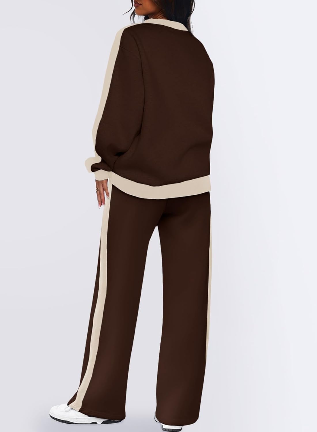 ❤️Last day promotion! Women 2 Piece Outfits Color Block Sweatsuit Casual Fleece Lounge Matching Sets