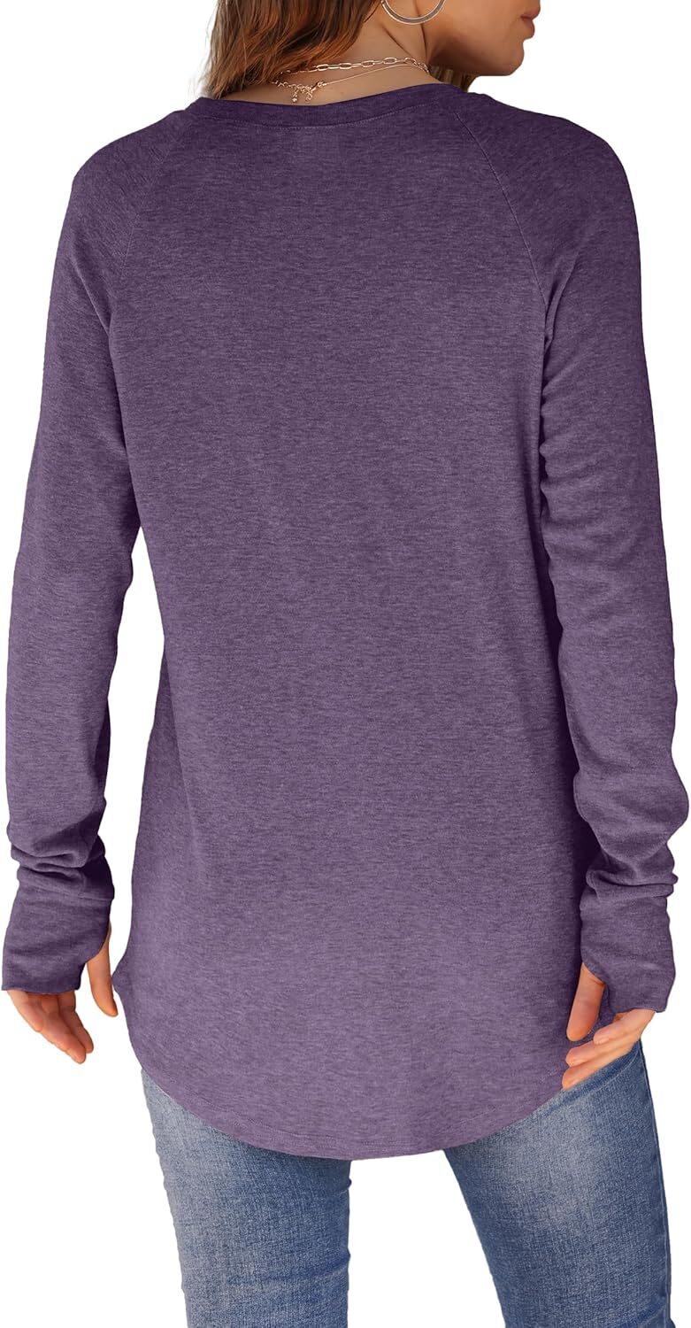 🔥Womens Tunic Tops to Wear with Leggings Long Sleeve Thumb Hole Shirts Crew Neck Curved Hem