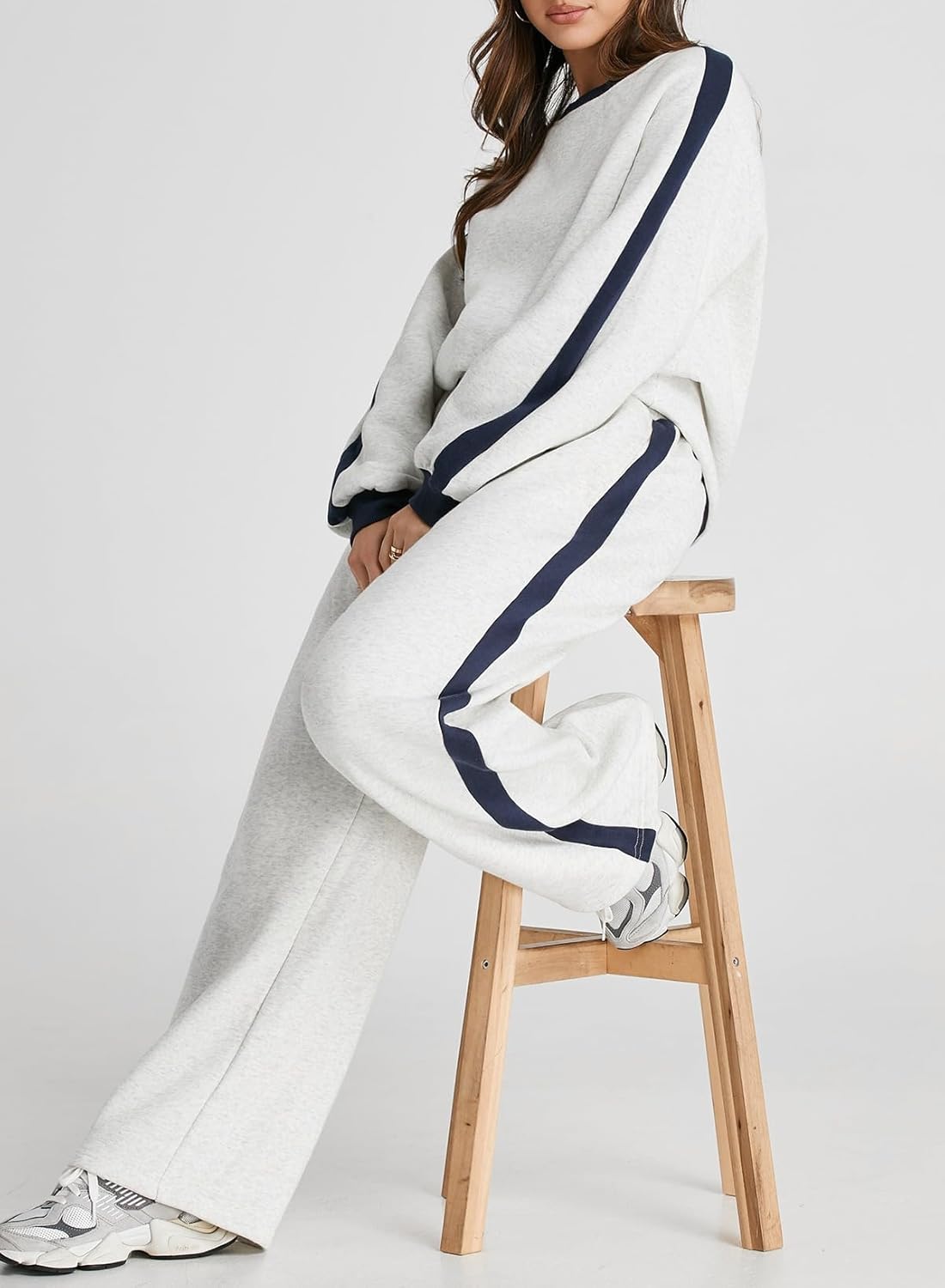 ❤️Last day promotion! Women 2 Piece Outfits Color Block Sweatsuit Casual Fleece Lounge Matching Sets