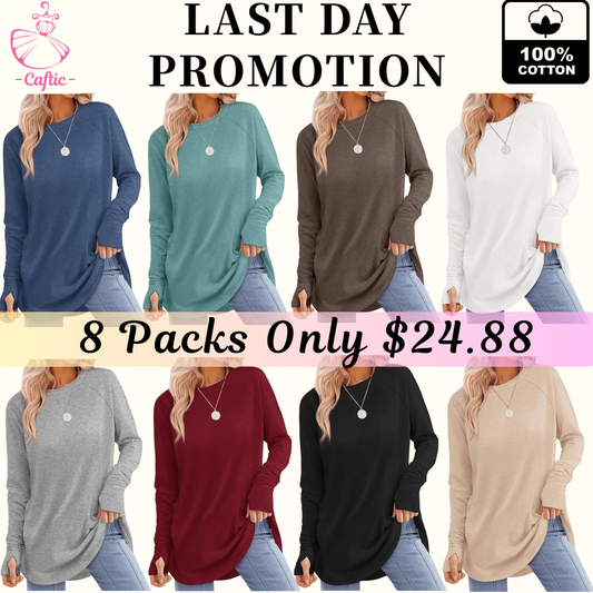 🔥Womens Tunic Tops to Wear with Leggings Long Sleeve Thumb Hole Shirts Crew Neck Curved Hem