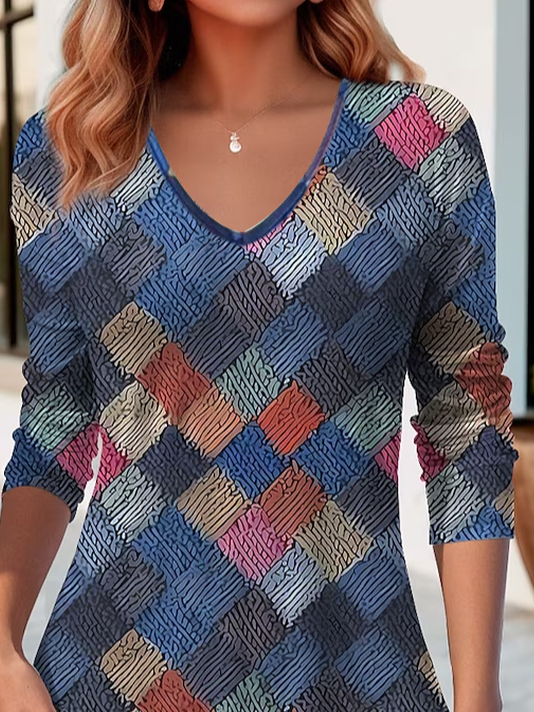 Knitted Casual Loose Geometric T-Shirt