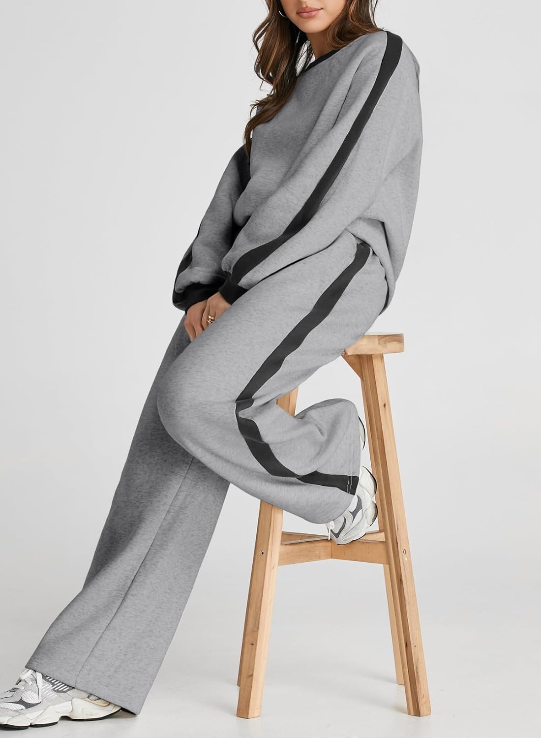 ❤️Last day promotion! Women 2 Piece Outfits Color Block Sweatsuit Casual Fleece Lounge Matching Sets