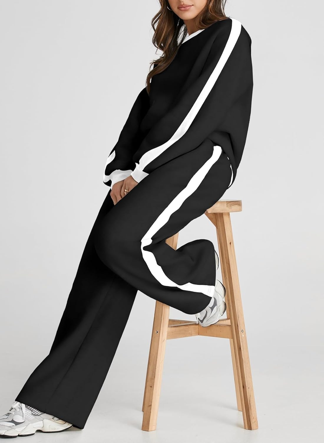 ❤️Last day promotion! Women 2 Piece Outfits Color Block Sweatsuit Casual Fleece Lounge Matching Sets