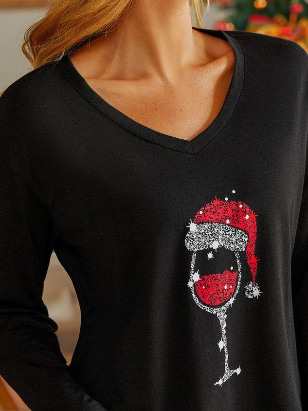 Christmas V Neck Loose Casual T-Shirt