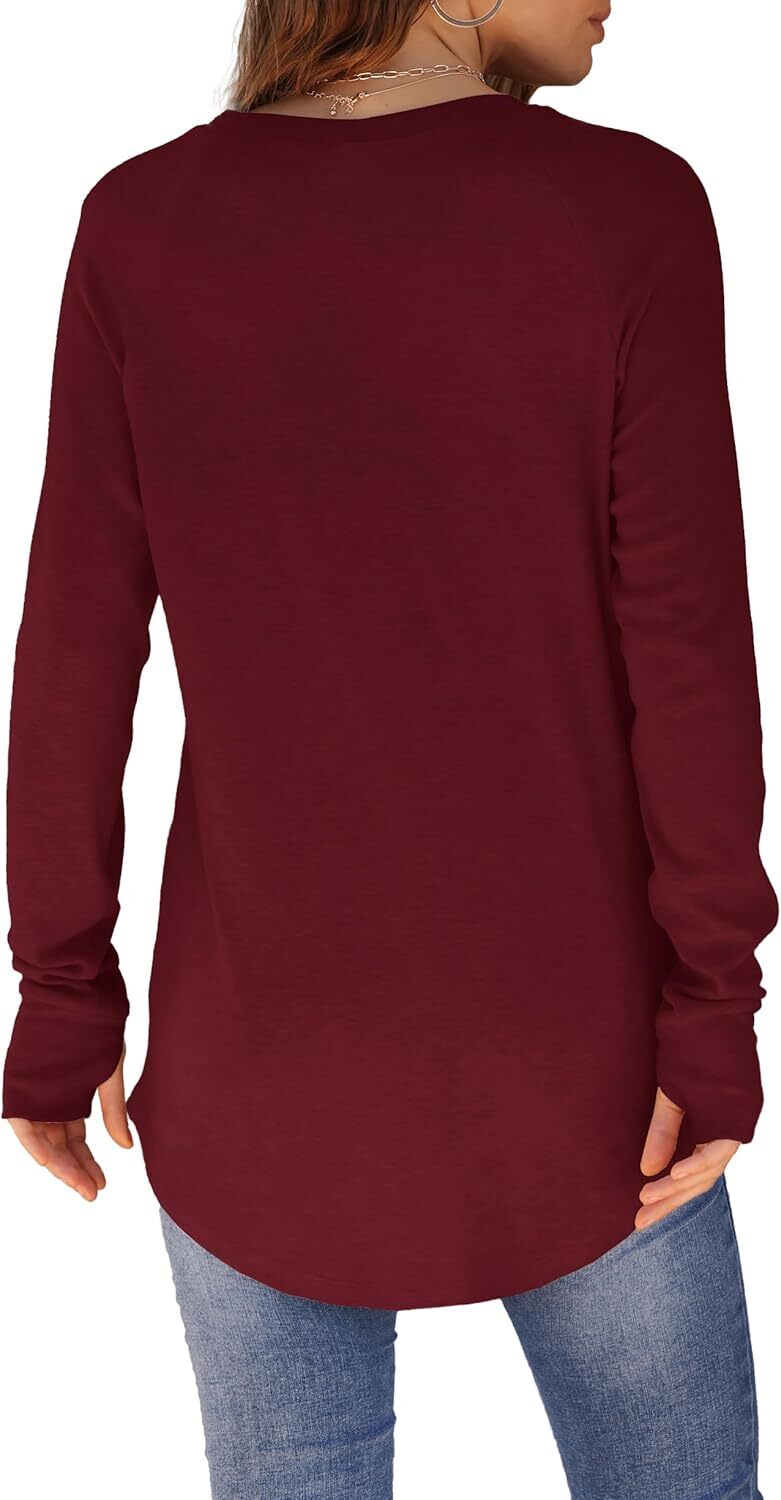 🔥Womens Tunic Tops to Wear with Leggings Long Sleeve Thumb Hole Shirts Crew Neck Curved Hem