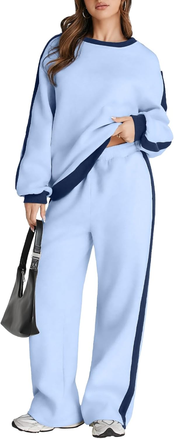 ❤️Last day promotion! Women 2 Piece Outfits Color Block Sweatsuit Casual Fleece Lounge Matching Sets