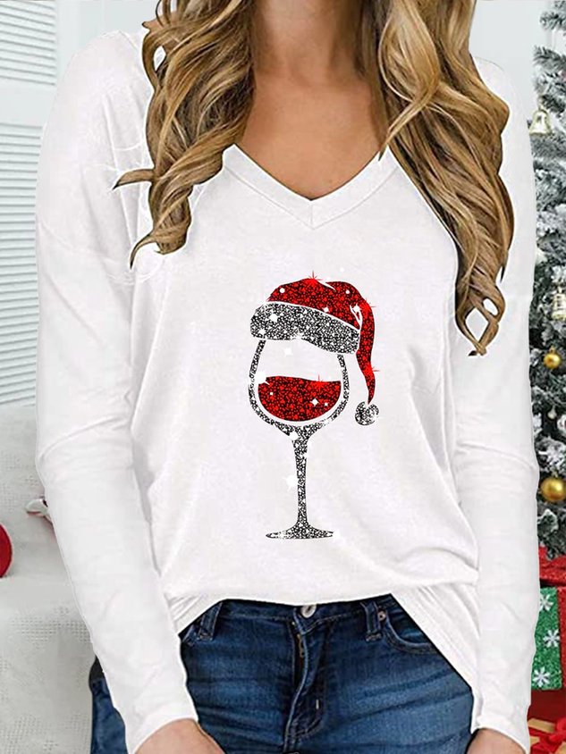 Christmas V Neck Loose Casual T-Shirt