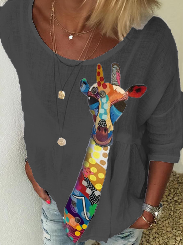 White Crew Neck Floral-Print Long Sleeve Top