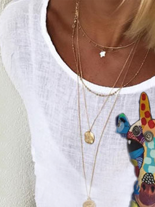 White Crew Neck Floral-Print Long Sleeve Top