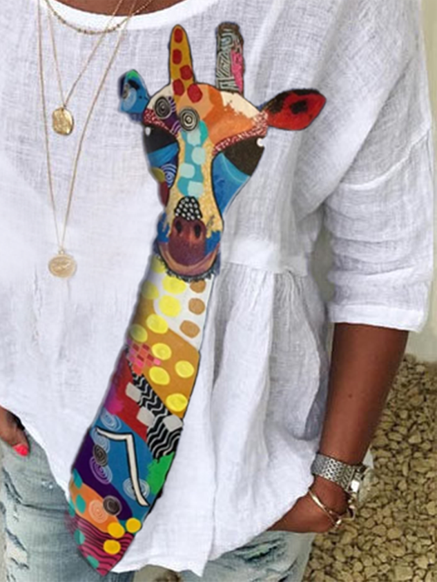 White Crew Neck Floral-Print Long Sleeve Top